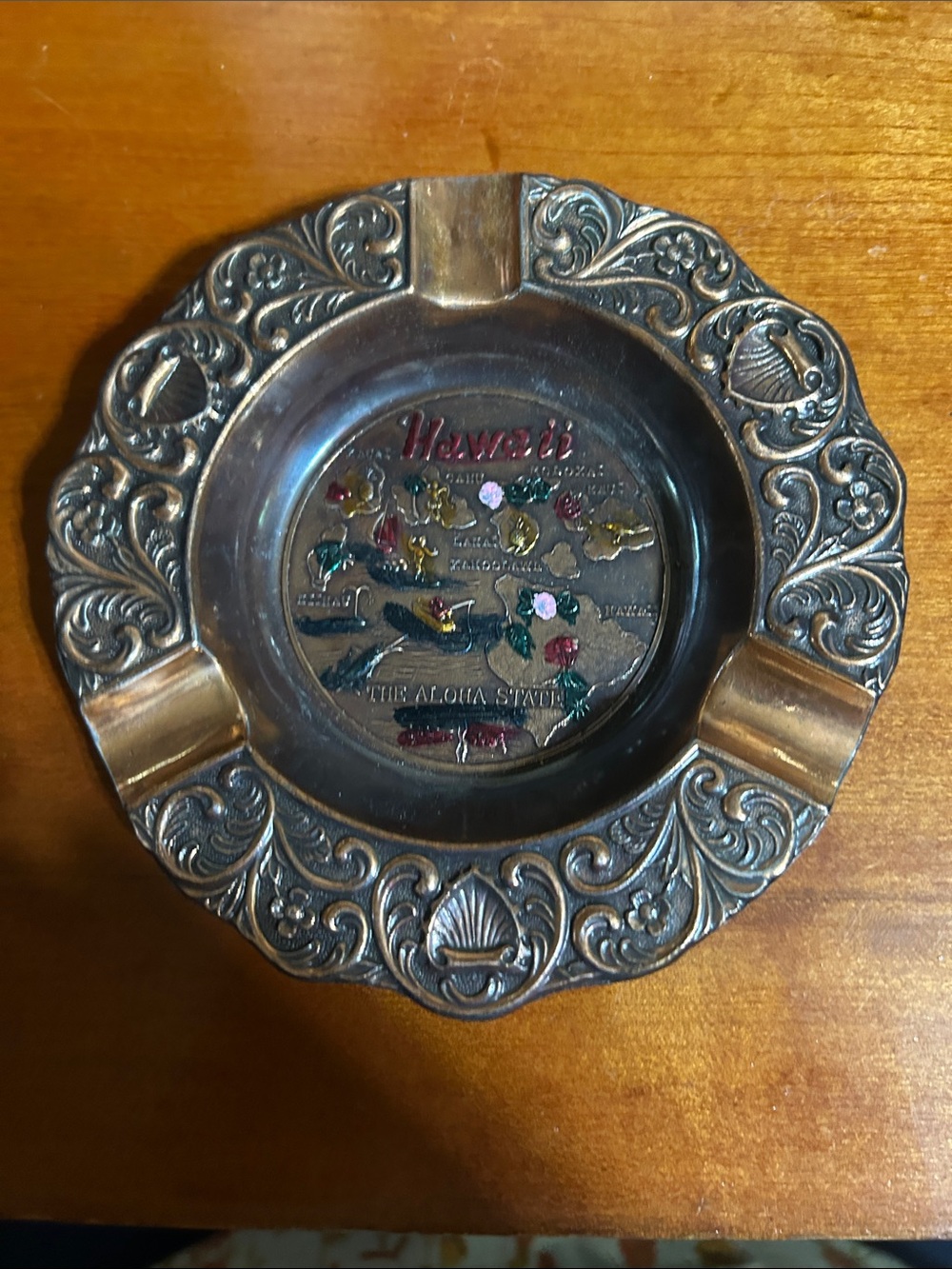 Vintage copper metal Hawaii ashtray 5”